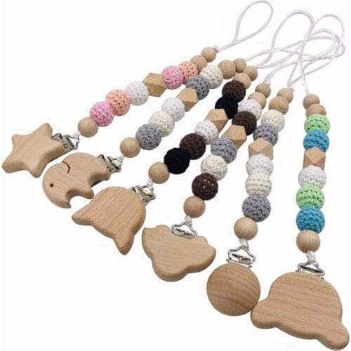 Montessori Educational Toys Infant Dummy Pacifier Soothe Clips Pacifier Chain Animal Shape Handmade Crochet Teething Chain