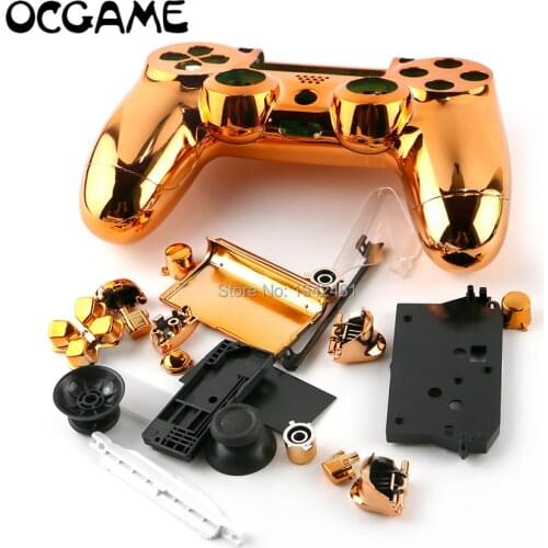 OCGAME Chrome Full Housing Shell Case with Button Kit for PS4 Wireless Controller Replacement Parts