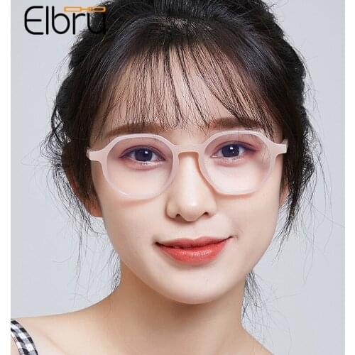 Elbru Retro Anti Blue Light Glasses Frame Men Women Polygon Plain Eyeglasses Transparent Jelly Color Student Computer Goggles