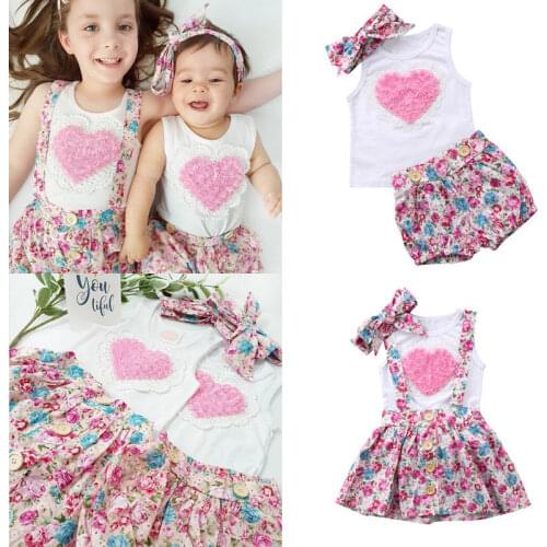 Pudcoco Girls Clothes CA 3PCS Floral Baby Girl Cotton Outfits Clothes T-shirt Top Pants/ Skirts Hairband Sets