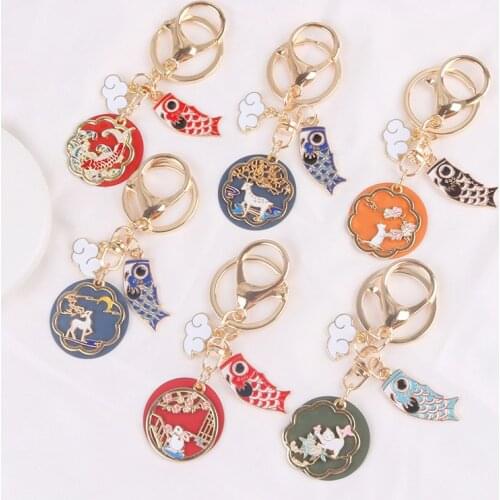 Chinese Style Couple Friend Gift Beautiful Rabbit Cat Cloud Deer Brocade Fish Bag Mobile Phone Car Key Chain Pendant K20034