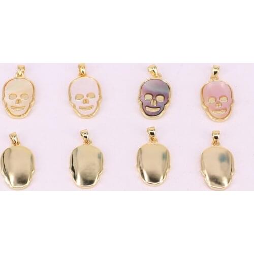 12x24mm skull pendant with mop decoration high quality polished& gold plated for jewelry making wholesale price