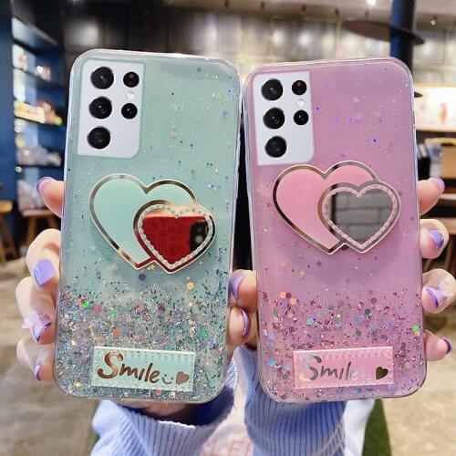 Luxury Bling Glitter Heart-shaped Silicone Phone Case For Samsung Galaxy S21 S20 FE S10 S9 Note 20 10 9 8 Plus Ultra-thin Cover