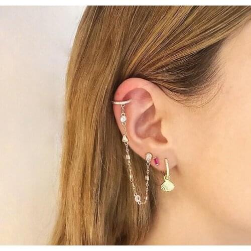 925 sterling silver link chain earring one piece long chain small bezel cz link chain sparking bling fashion jewelry women girl