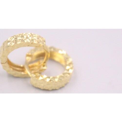 Real Pure 18K Yellow Gold Earrings Carved Round Circle Hoop Earrings 2.3g For Men Woman Lucky Gift