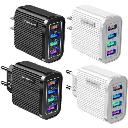 4 Port USB Mobile Wall Charger 3.1A Multi-Port Universal Travel Home EU/US Plug Portable for Tablet Smart Phone Power Chargers