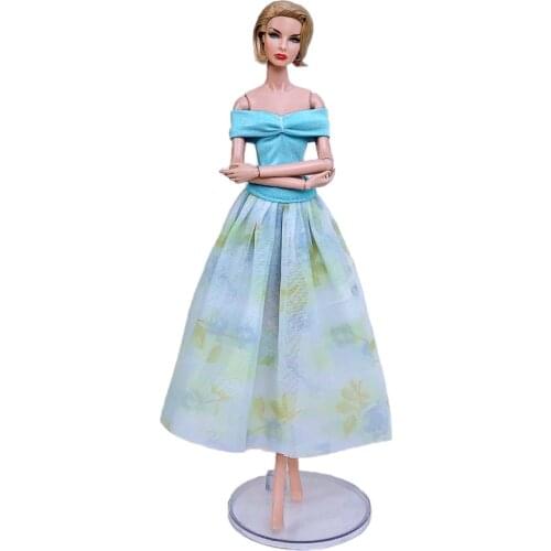 Blue Fashion Doll Clothes For Barbie Doll Outfits Party Gown Short Top Shirt & Midi Skirt 1/6 Kids Toy Gifts Doll Accessories