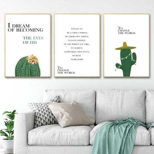 Modern Green Plant Cactus Wall Art Canvas Painting Quotes Posters and Prints Decoration Home Wall Pictures for Living Room Decor
