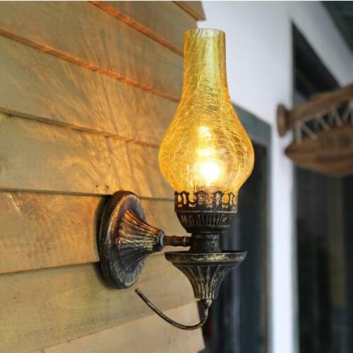 Southeast Asia style vintage design crackle glass wall lamps American rural E27 LED iron lamp for stairs&cafe&porch&aisle LDK023