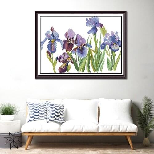 Iris flower Cross-stitch Embroidery with Printed Pattern Paintings DMC DIY 11CT and 14CT Handwork flowers Cross stitch Kits gift