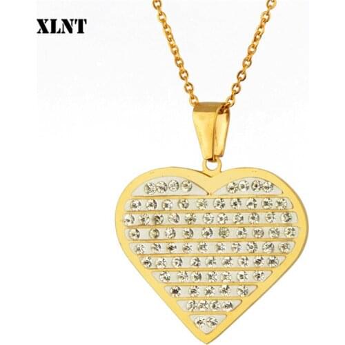 XLNT Simple Love Heart Choker Necklace For Women Multi Layer Crystal Chocker Gold Sweet Necklace For Lover Statement jewelry