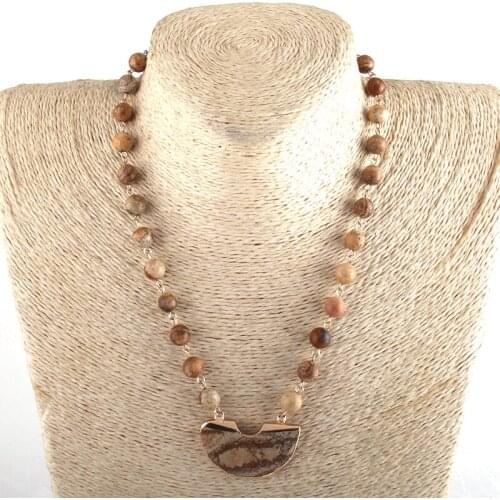 MD Fashion Jewelry 8mm Semi Precious Stone Rosary Chain Natural Stone Pendant Necklaces For Women Choker Necklace