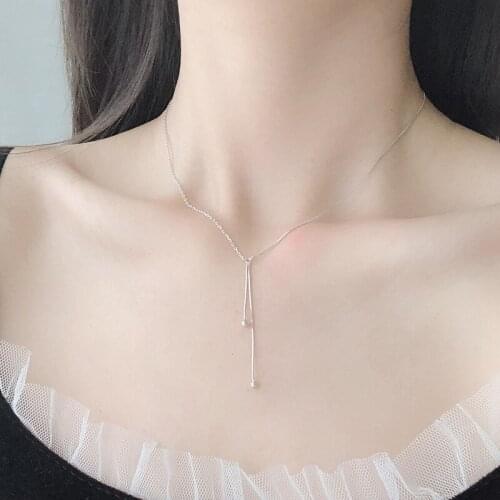 KOFSAC Fashion Simple 925 Sterling Silver Necklace For Women Jewelry Long Tassel Round Beads Necklaces Girl Valentines Day Gift