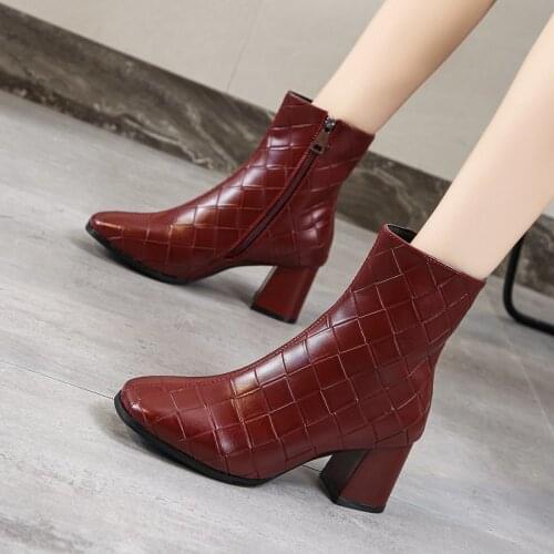 Plus Size 35-44 Winter Casual Women Pumps Warm Ankle Boots Waterproof High Heels Snow 2020 Shoes Botas Patent Botas Muje