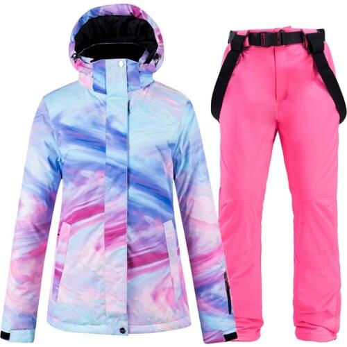 -30 Girls Snow Suit Sets Waterproof Windproof Ski Wear Snowboarding Clothing Winter Outdoor Costume Jackets + Strap Pants Women