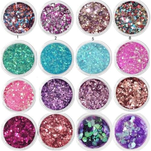 1Box 10ml Chunky Glitter Hexagon Flakes For Eye Face Body Shiny Glitter Sequin Nail Art Tip Decor 0.2-2mm Glitter For Nail Art