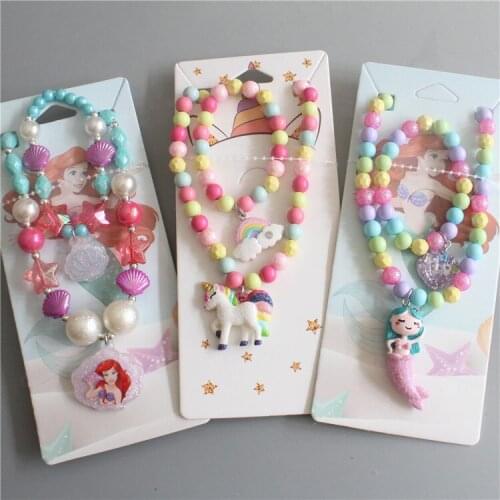 2pcs Disney cartoon princess children mermaid shell necklace bracelet set colorful beads baby girls toys
