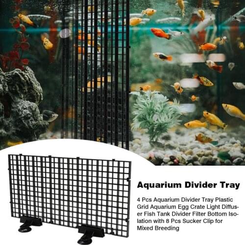 4 Pcs Aquarium Divider Tray Plastic Grid Aquarium Egg Crate Light Diffuser Fish Tank Divider with 8 Pcs Sucker Clip Cleaner