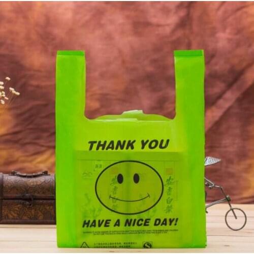 4 sizes 50pcs Cheap Smile face supermarket shopping bag vest bag plastic bags with handle snack boutique plastic bag