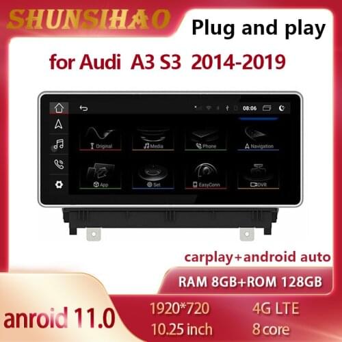 Ouchuangbo car radio GPS navig video android 10 for 10.25 inch A3 S3 2014-2019 carplay multimedia 128GB 1920*720