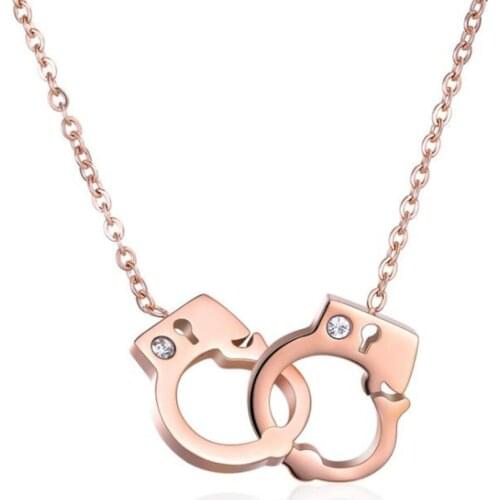 Lan palace Women Handcuffs Pendant Necklaces Rose Gold Jewelry 42CM Link Chain Stainless Steel Necklace free shipping