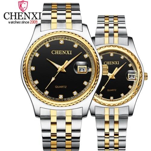 CHENXI Top Luxury Brand Men Women Watches Full Steel Rhinestone Quartz Watch Couples Clock Waterproof Wrist Watches for Lovers