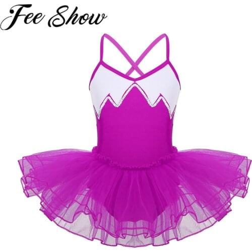 Kids Girls Ballerina Dance Dress Shiny Sequins Ballet Gymnastics Leotard Tutu Skirt Child Princess Modern Lyrical Stage Costume