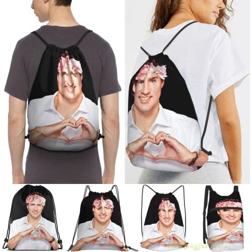Justin Trudeau Flower Crown Men Outdoor Travel Gym Bag Waterproof Drawstring Backpack Women Fitness Swimming Bag