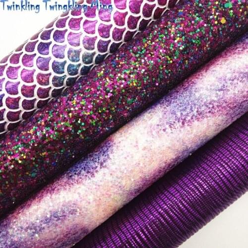 Purple Chunky Glitter leather, Mermaid Faux Leather, Lizard Synthetic Leather For Bow A4 21x29CM Twinkling Ming KM136