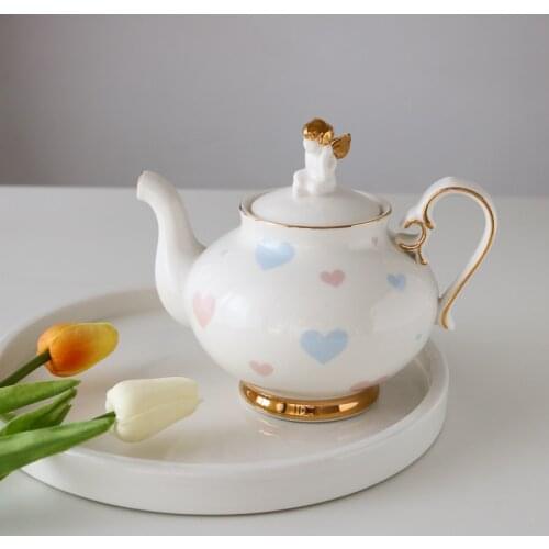 Ceramic Gilt Angel Relief Love Heart Lovely Teapot/Golden Three-dimensional Angel Teapot