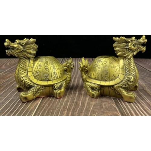 China brass longevity dragon turtle crafts statue A pair