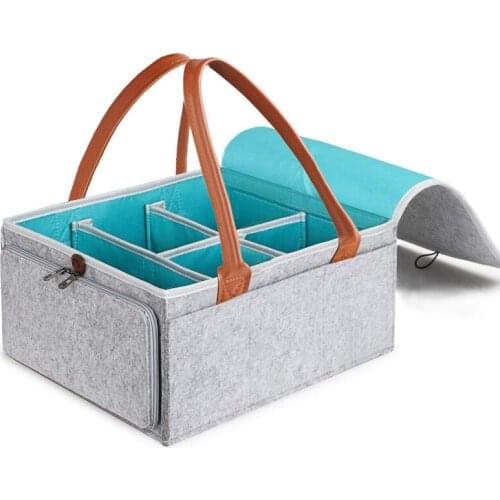 Diaper Caddy Organizer Baby Nursery Storage Basket with Zipper Lid and Leather Handle Baby Changing Bag