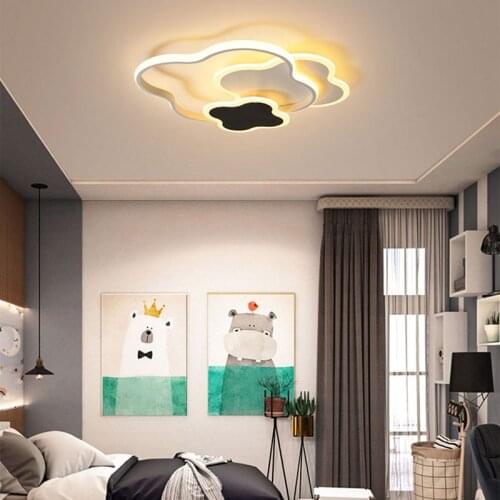 Creative Black Gold Luster Flower LED Ceiling Light for Bedroom Living Childrens Room Restaurant Kitchen Home Indoor Decor Lamp