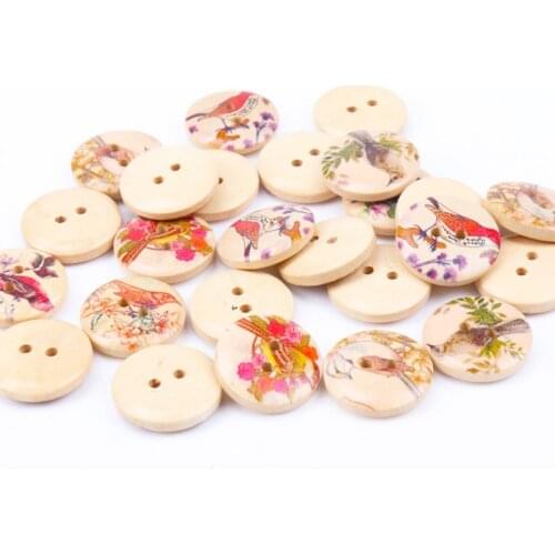 20mm round Natural Bird Pattern Sewing tool wooden Handmade Buttons Scrapbooking Carft for decoration 30pcs MT0956