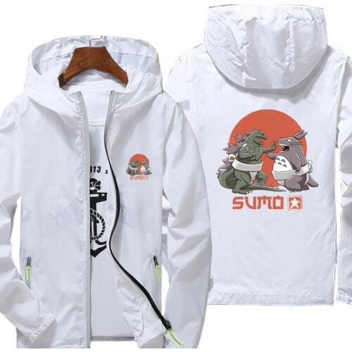 Anime totoro print Jacket Spring Autumn reflective zipper Windbreaker waterproof Jackets men street casual Hooded thin Coats