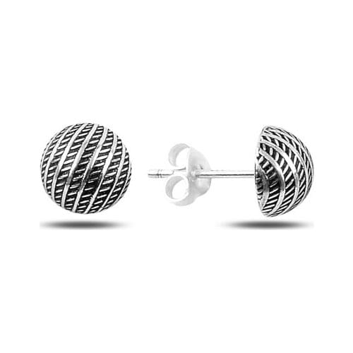 KUTAYDAN 8mm Patterned Half Ball Earrings 925 Sterling Silver