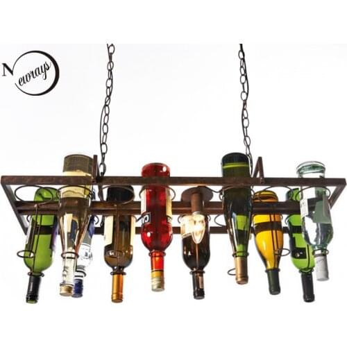 Loft retro Hanging Wine Bottle led ceiling iron Pendant Lamps E27 LED pendant lights for living room bar restaurant Kitchen home