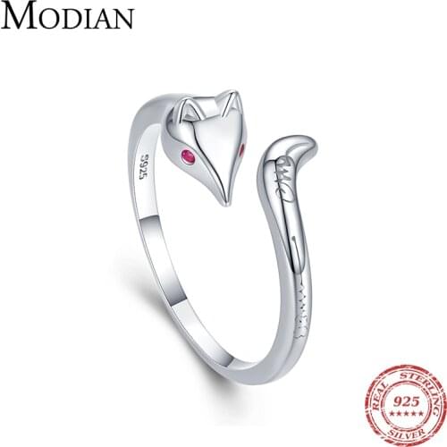 Modian 100% 925 Sterling Silver Bright Animal Fox Elegant Shiny Crystal Adjustable Finger Ring For Women Fine Jewelry Anillo