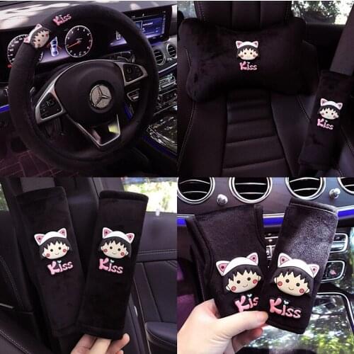 Cartoon Cute Car Interior Upholstery Headrest Handbrake Rear View Mirror Cover Gear Sleeve Shoulder Protection Belt cover