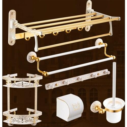 Bathroom Accessories Set Bathroom Shelf,Towel Rack,Paper holder,Toilet Brush Holder,Towel hanger,Hooks Carved Bath Hardware Set