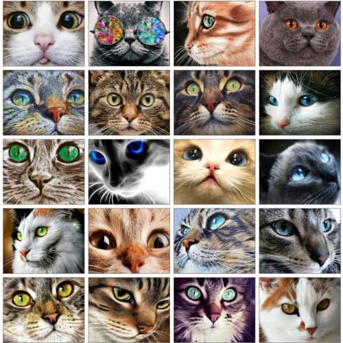 Huacan DIY Craft Diamond Painting Kit Cat 5D Diamond Embroidery Mosaic Animals Paintings For Interior Decoration For Home