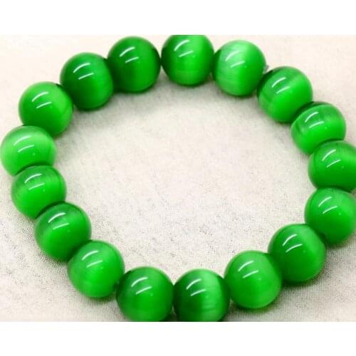 Natural 10mm Green Cat' Eye Stone Round Gemstone Beads Stretchy Bracelet 7.5''AA