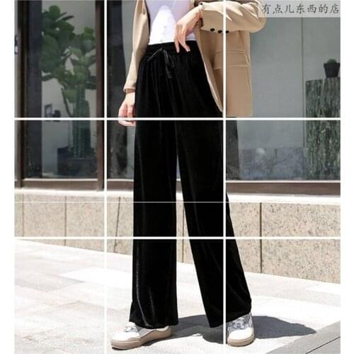 2019 spring and autumn winter new wide-leg pants female high waist fall gold velvet sports casual loose straight long pants