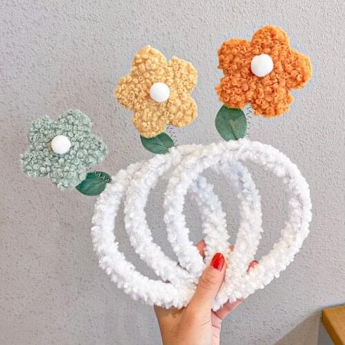 New Girls Cute Flower Lamb Wool Hairbands Kids Lovely Headband Hair Ornament Selfie Props Hair Hoops Fashion Hair Accessories