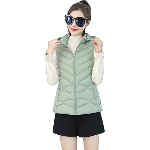Solid Short Style Vest for Women Cotton Padded Plus Size Womens Winter Sleeveless Jacket with Zipper Stand Collar Casual Coats