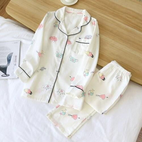 Autumn New Double Gauze Ladies Pajamas Set Long Sleeve Trousers Pure Cotton Homewear Comf Breathable Two-piece Set Women Nightie