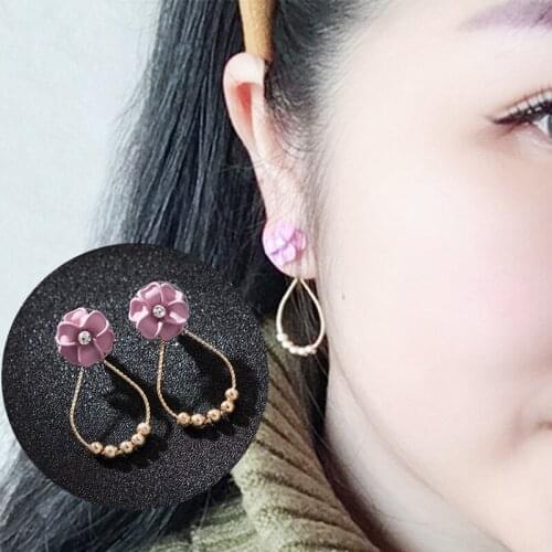 Hot Pop Woman Earrings Oval Pink Flower Crystal Earrings Girl Birthday Gift Party Accessories Jewelry 2018 New