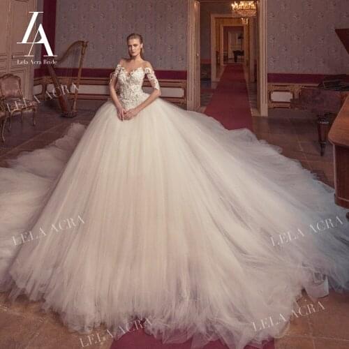 Stunning Crystal Embroidery Wedding Dress Sweetheart With Sleeve Ball Gown Princess Train LelaAcra JK07 Bride Vestido De Noiva