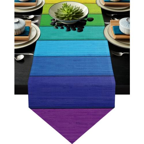 Rainbow Vintage Wood Grain Modern Table Runner Wedding For Party Event Home Decoration Table Cover Mat Decor Accessories