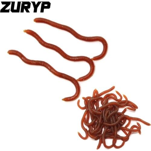 ZURYP 50pcs Earthworm SimulationRed Fishing Worms Artificial Fishing bait Fishy Smell Lures Soft Bait 8cm Fishing Tackle